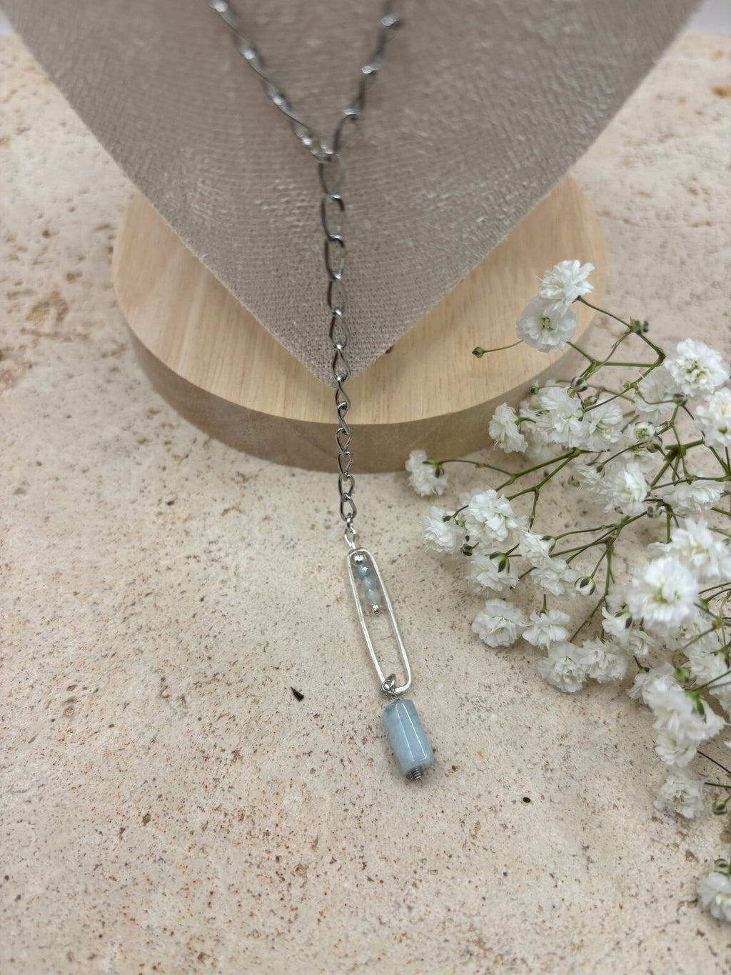 Sautoir Écume d'azur argent